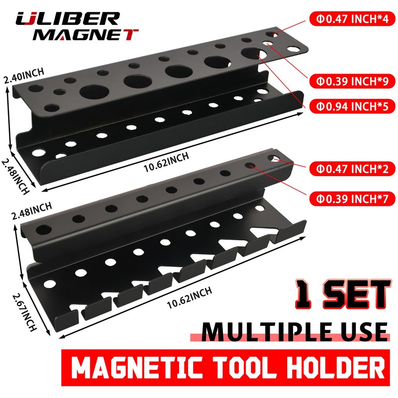 ULIBERMAGNET Magnetic Screwdriver Holder,Magnetic Wrench Holder,Heavy Duty Black Metal Tool
