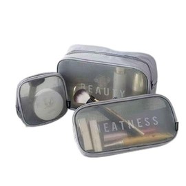 Makeup Bag Set of 3 Cosmetic Bag for Travel,Portable Cosmeti Toiletry Bag Organizer Pouch for Women Girls, Grey