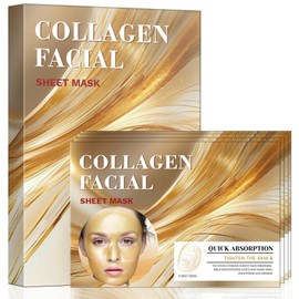 Golden Collagen Face Mask 4-Pack, Hydrating and Firming with Collagen, Hyaluronic Acid, Niacinamide, Peel-Off
