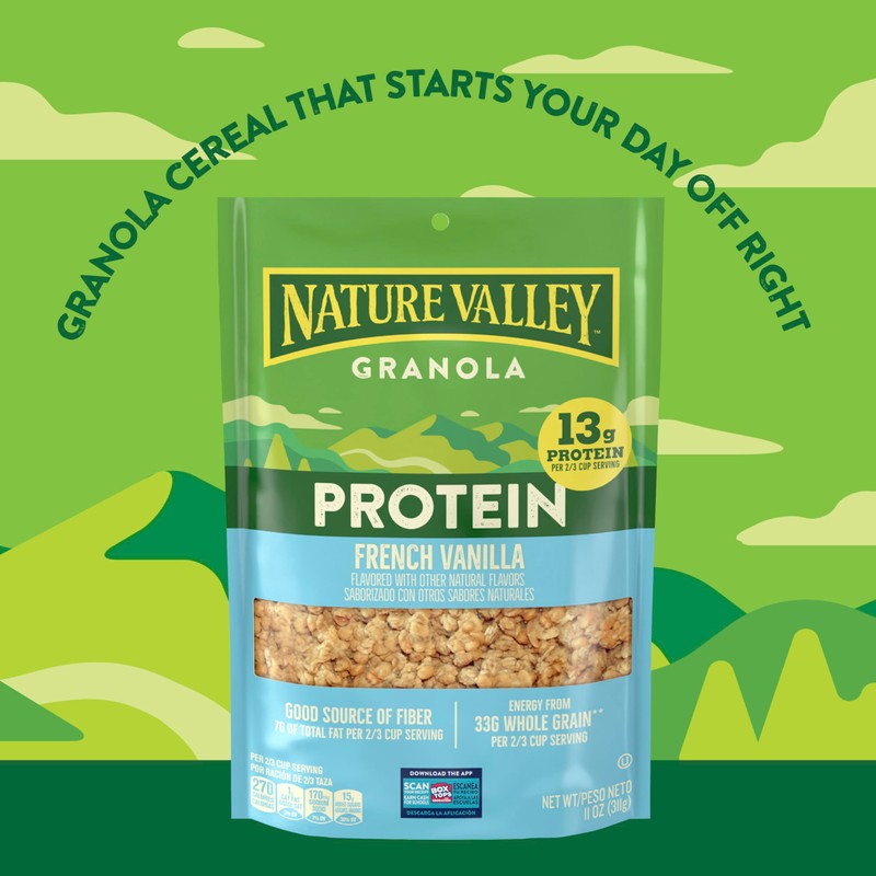 Nature Valley Protein Granola, French Vanilla Granola, Resealable Snack Pouch,