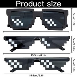 Xrten 3 Pairs Pixel Mosaic Glasses,Funny Thug Life Glasses,Cool Thug Glasses,Props Unisex Sunglasses,Sunglasses Party Accessories For Kids Adults（Black）