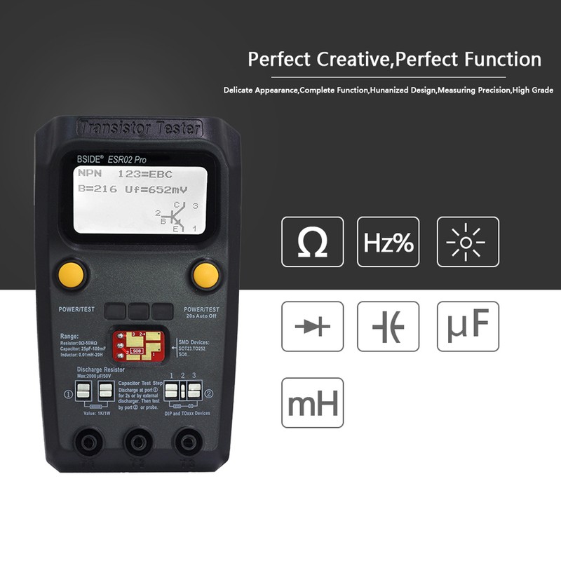 BSIDE ESR02 Pro Transistor Tester Multifunctional Digital Tester Diode Triode