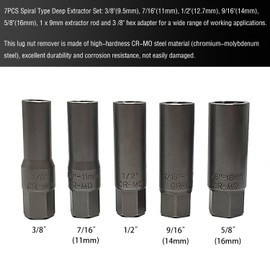 JEUCLEL 7PCS Spiral Type Deep Extractor Set, Stripped Bolt Remover Lug Nut Extractor Set, Spark Plug Easy-out Set, Lug Nut Removal Tool Set for Removing Deeply trapped and Broken Bolts, Studs.