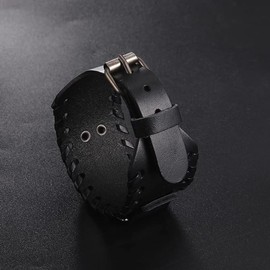 IMT-LLC Satanic Amulet Wide Leather Bracelet Men's Symbol Of Evil Stand-in For Satan Vintage Charm Jewelry (Black)