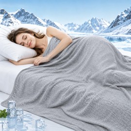 AEPINBH 60''x80''Cooling Blanket，Cold Blanket for Hot Sleepers,Lightweight Breathable, Instant Cool Fabric,Thin Summer Cooling Blanket for Couch, Bed & Travel,Portable with Drawstring Bag，Gray