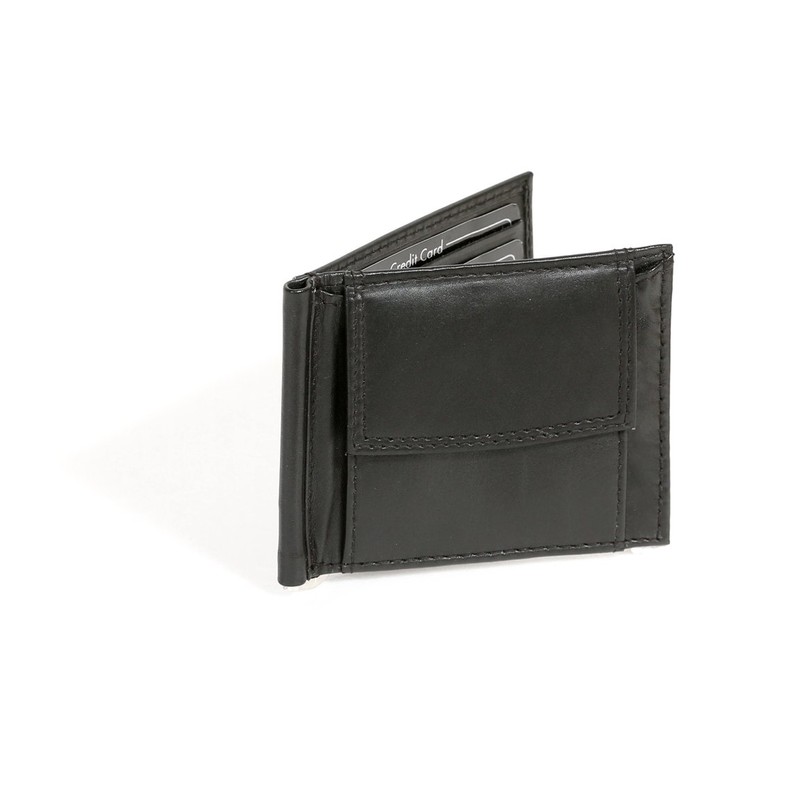 Money Clip Wallet with coin compartment LEAS, Genuine Leather, black