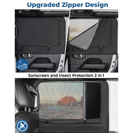 JOYTUTUS Rear Wrangler Side Window Sun Shade Camping Window Insect Screen Compatible with 2007-2026 Wrangler JK JL 4 Doors Gladiator JT, Car Window Covers for Privacy Blackout 2 Pcs
