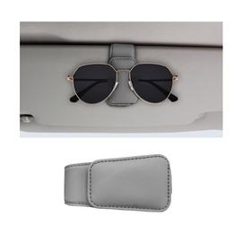 DXNQ Sunglass Holder for Car Sun Visor, Leather Magnetic Eyeglass Holder Mount Clip for Visor, Universal Eyeglasses Hanger and Ticket Card Clip for Vehicle Visor, Car Accessories (Gray)