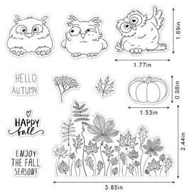 Hello Autumn Owl Pumpkin Leaves Clear Stamps for Card Making Scrapbooking Crafting DIY Decorations, Fall Transparent Silicone Stamps Seal for Embossing Album Crafts