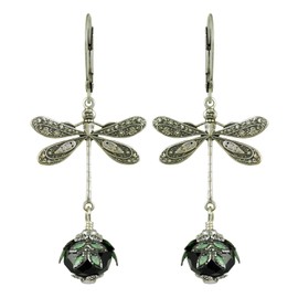 NoMonet Dragonfly Daze earrings, dreamy art deco-inspired fantasy, fanciful, dangle, hand-painted leaves, vintage filigree, artisan-designed jewelry