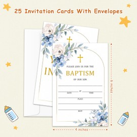 Jdgbo Baptism Invitation, Baptism Cards for Boys Girls, 25 Invitation Cards With Envelopes, Baby Christening Naming Ceremony Party Invitations Religious Celebration Invite Card Set -001