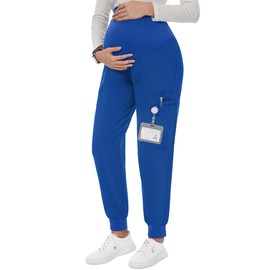 PACBREEZE Women's Maternity Scrubs with 6 Pockets, Workwear Maternity Jogger Scrubs Pregnancy Pants, S-XXL(Royal Blue, Large)