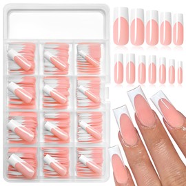 EternalClassic White French Tip Press on Nails Long Square Fake Nails, Glossy Square Nails Press on Full Cover Acrylic French Tip Nails Long False Nail Tips 240pcs Glue on Nails