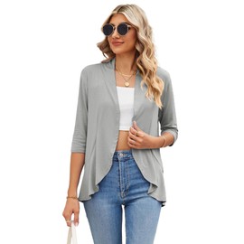 Famulily Summer Cardigans for Women, Casual Soft 3/4 Sleeves Open Cardigan Lightweight (XXL, Grey)