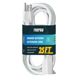 FNXPOW 25 Ft Outdoor Extension Cord - 12/3 SJTW Heavy Duty White Extension Cable with 3 Prong Grounded Plug - Power Cord for Lawn, Garden, Appliances