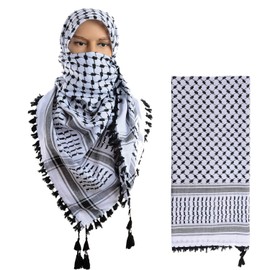 Micoop Large Size Premium Shemagh Scarf Arab Military Tactical Desert Scarf Wrap(48 by 48 inches) (White Black)