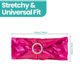 Trimming Shop Shiny Fuchsia Spandex Chair Band with Slider Buckle, Stretchy Fabric Chair Band Sash, Elastic Wedding Chair Cover Band for Chair Decoration, Wedding Party, Reception, Banquet, 100pcs