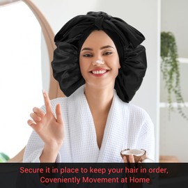 Hcskoss Large Satin Bonnet Silk Bonnet for Sleeping with Tie Band, Double Layer Satin Lined Hair Bonnets for Women Natural Curly Hair Shower cap