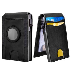 Wiwsi RFID Blocking Wallet for Men, Slim Leather Bifold Minimalist Men's Front Pocket Wallet, Mens Pop Up Wallet, with Gift Box (Black)