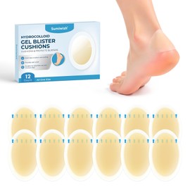 Sumiwish Hydrocolloid Blister Bandages for Feet - Extra Cushioning for Foot, Toe, & Heel Protection - Ideal for Blister Prevention & Recovery - Water Resistant Bandages (12 Count, Heel Pack)