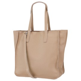 Lili G555 Women's Genuine Leather Handbag, Medium Shopper with Shoulder Strap, Handbag Shoulder Bag with Zip and Inner Compartment, 37 x 13 x 29 cm, Light taupe