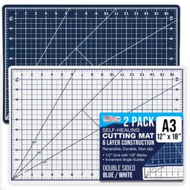 U.S. Art Supply - Pack of 2-12" x 18" White/Blue Professional Self Healing 5-6 Layer Double Sided Durable Non-Slip Cutting Mat Great for Scrapbooking, Quilting, Sewing, Arts & Crafts