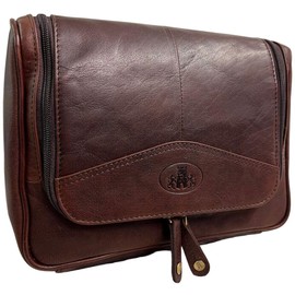 Rowallan Mens Structured Brown Leather Hanging Large Wash Travel Toiletry Bag Wet Pack
