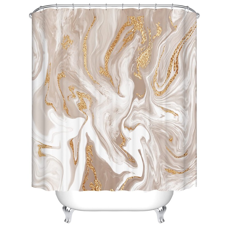 Mantto Marble Shower Curtains No Liner, Waterproof Polyester Fabric Shower