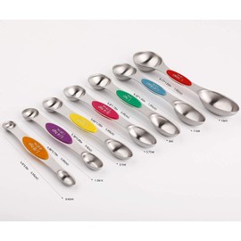 Magnetic Measuring Spoons Set of 7 Stainless Steel Stackable Dual Sided Teaspoon Tablespoon for Measuring Dry and Liquid Ingredients, Fits in Spice Jar