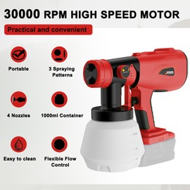 Cordless Paint Sprayer for for milkwaukee Battery, Handheld HVLP Sprayer with 1000ML Container, Electric Paint Sprayer for Painting Ceiling, Fence, Cabinets, Walls (Battery NOT Included)