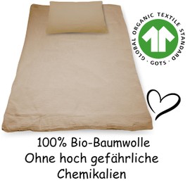 PinkZebra Children's Bed Linen Muslin 100 x 135 cm + 40 x 60 cm, 100% Organic Cotton GMO Bed Linen for Girls and Boys, GOTS Certification, Made in EU, Beige