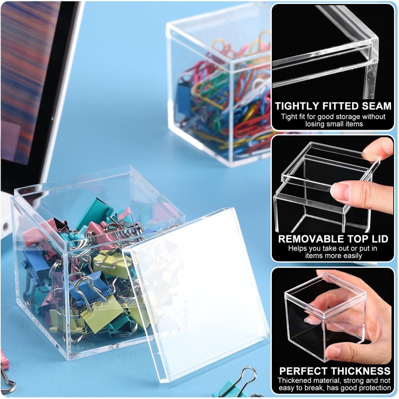 Tuanse 100 Pcs Acrylic Box with Lid Clear Small Acrylic