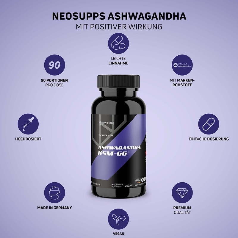 NEOSUPPS Ashwagandha KSM-66 - Natural Stress Management, Hormone Balance &