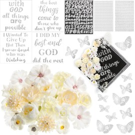 Feifeiya 41 Pcs DIY Graduation Cap Decorations Accessory Kit Include Faux Flower Heads Graduation Quote Glitter Sticker 3D Butterfly Pearl Rhinestones Sticker for Grad Cap Graduation Gift(Silver)