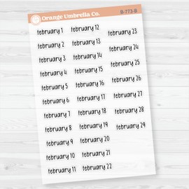 Dates of the Month Planner Stickers and Labels | FC17 Print on Clear Matte | B-772-BCM -B-777-BCM (February)