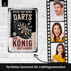 LANOLU Retro Tin Sign Dart – Bar and Party Room Decoration – Irish Pub Decoration – Funny Gift for Men – Darts Sign The King Hat Run 180 Score, Vintage Metal Sign 20 x 30 cm