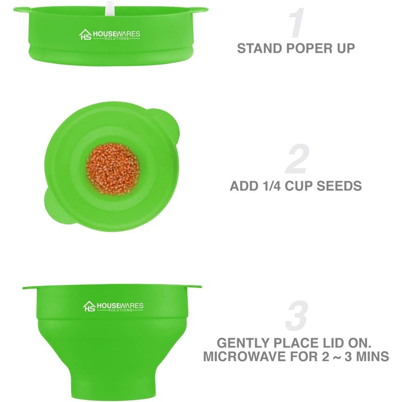 Collapsible Silicone Microwave Hot Air Popcorn Popper Bowl With Lid