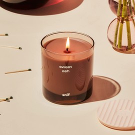 Sweet Ash Scented Candle by Snif, Low-Key Sweet and Earthy Scent, 50+ Hours, 100% Cotton Fiber Wicks, Soy Wax Blend, Non-Toxic, Vegan, 8.5 oz