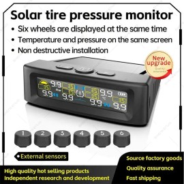 SHENKENUO Wireless Solar TPMS Car Tire Pressure Monitoring System Bar w/6 External Sensors