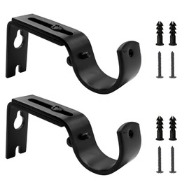 Kowibcl Adjustable Curtain Rod Wall Bracket Hooks, Set of 2, Black,for 1 Inch Diameter Curtain Rod,Curtain Holders,Curtain Rod Brackets,Curtain Rod Hooks for Wall, Curtain Brackets