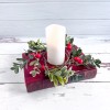 Unbranded Frosted Green Leaf With Red Berry Candle / Napkin