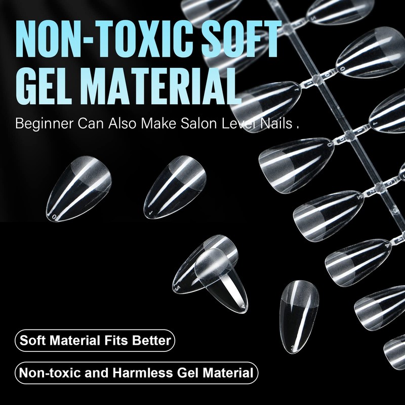 TOMICCA Almond Short Nail Tips for Gel Nails, Gel Full
