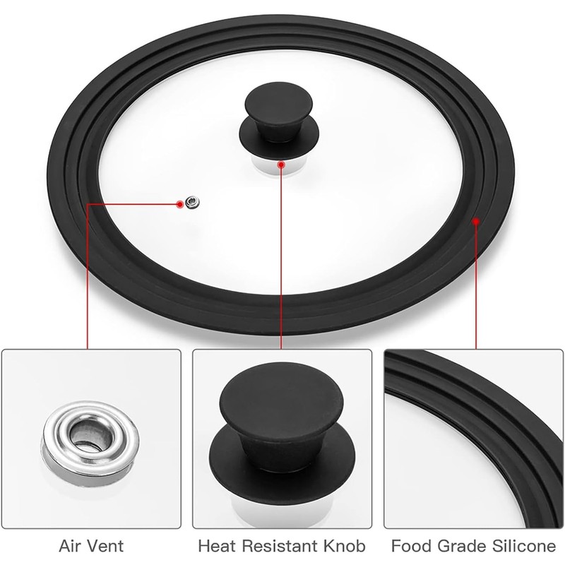 Universal Lid for Pots, Pans and Skillets, Tempered Glass Lid