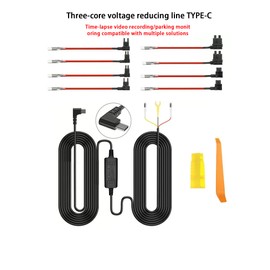 Dash cam hardwire kit Dashcam Hard-Wiring Installation kit,Parking Monitoring and Low Voltage Protection | Converts 12V-24V Voltage to 5V USB-C (1A/3A) Suitable for All dashcams with USB-C Ports