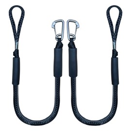 4FT Bungee Dock Line with Heavy Duty 316 Stainless Steel Clips Boat Ropes Mooring Ropefor for Boats PWC, Built in Snubber, Kayak,Watercraft,SeaDoo,Jet Ski, Pontoon, Power Boat 2-Pack (Black)