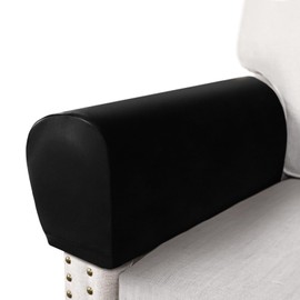 PU Leather Armrest Covers for Sofa Couch Arm Slipcover Set of 2 Stretch Armchair Cover Washable Anti Slip Furniture Protector for Sofas Chairs Recliner Waterproof Spandex Fabric (Large, Black)