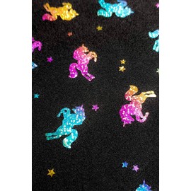 Destira Prancing With The Stars Girls Gymnastics Leotard - Shiny Rainbow Unicorn Design, Soft Black Fabric With Scrunchie Child M (8)