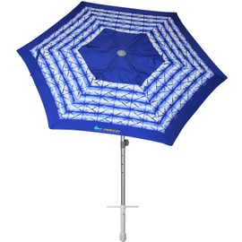 AMMSUN 8ft Fiberglass Ribs Commercial Grade Patio Beach Umbrella with Separate Sand Anchor Air- Vent & Carry Bag Navy Blue White Stripe