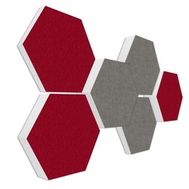 platino24 Sound Absorber Colour Made of Basotec G+, Acoustic Panels with Acoustic Felt, 3D Wall Panels with 6 Honeycombs in Bordeaux & Granite Grey, Acoustic Panels for Sound Insulation in Office,