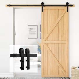 homlux 6ft Heavy Duty Sturdy Sliding Barn Door Hardware Kit Single Door - Smoothly and Quietly - Simple and Easy to Install - Fit 1 3/8-1 3/4" Thickness Door Panel(Black)(J Shape Hangers)